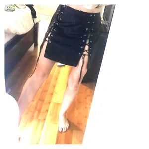 Lace up leather skirt